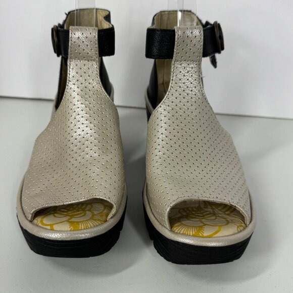 Fly London Wedge Sandals Size 36/6 Open Toe Color Block Ankle Strap - Picture 5 of 15